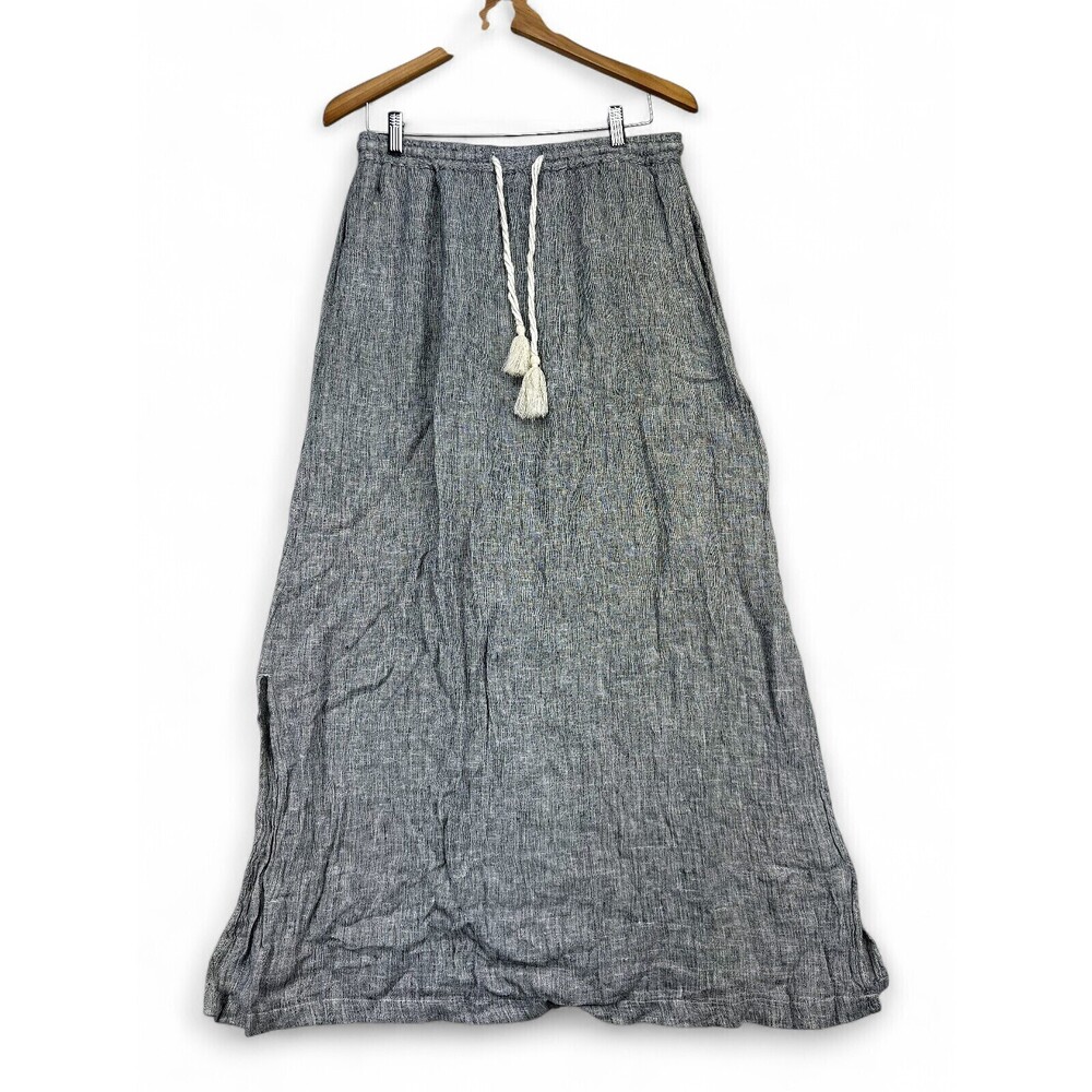 Tahari Heathered Gray Maxi Skirt with Cream Tassel Drawcord